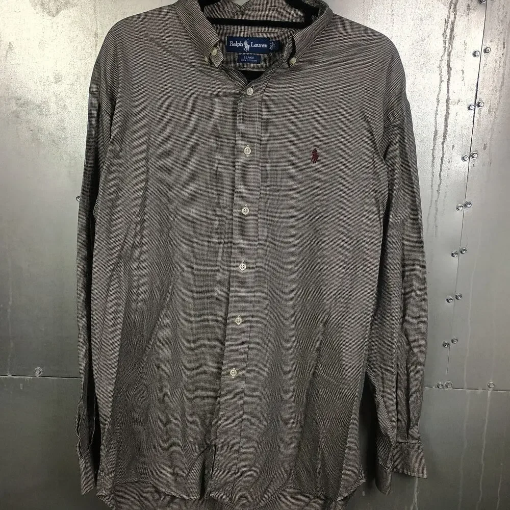 Polo Ralph Lauren Blake Houndstooth Casual Button Down Shirt Vintage Large Prep